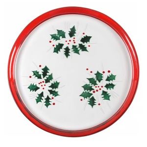 Gorham "Festive Holly" 11" Round Glass Plate 11 7/8" diameter, GUC